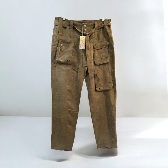NWT Johnny Was Pete And Greta Hailey Belted Cargo Pants Vintage Khaki Sz 4 - Picture 1 of 13